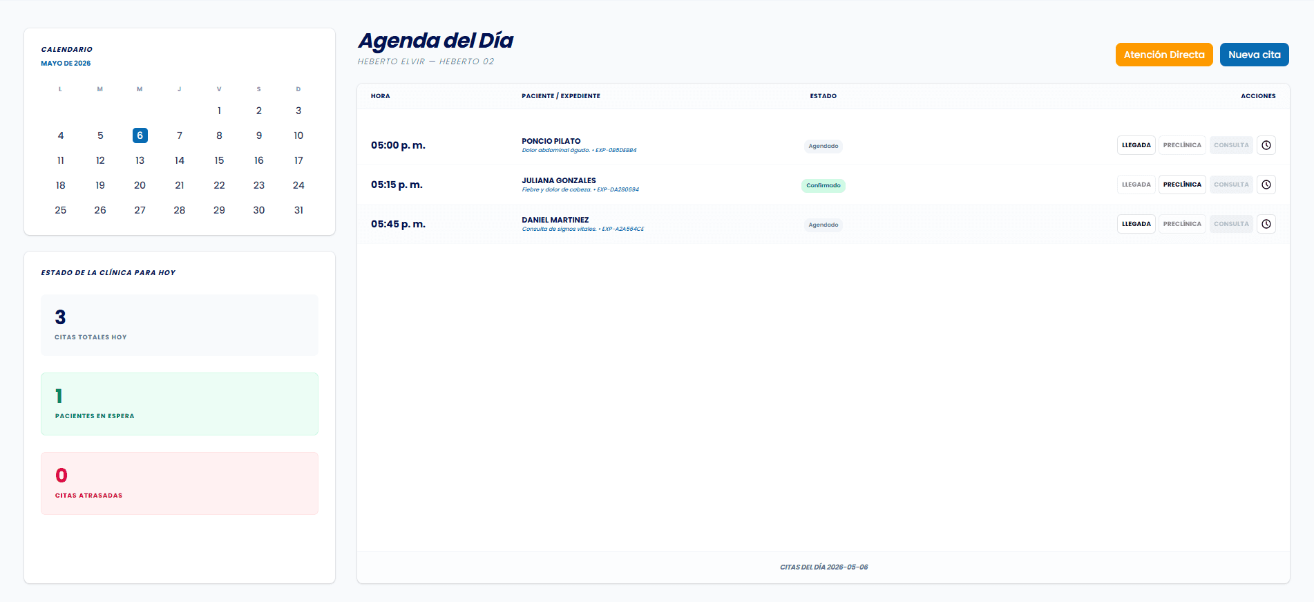 Wake Health appointments screen with the calendar and the day's schedule.